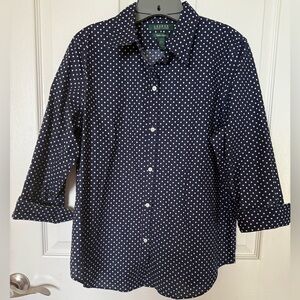 LAUREN Ralph Lauren polka dot button up shirt || NON IRON || L